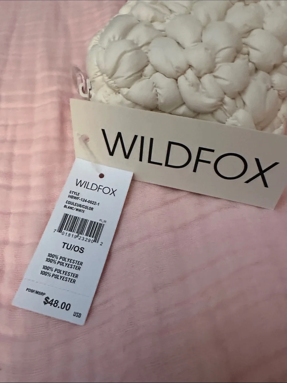 Wildfox Cream Quilted Floral Puffer Crossbody Bag NWT